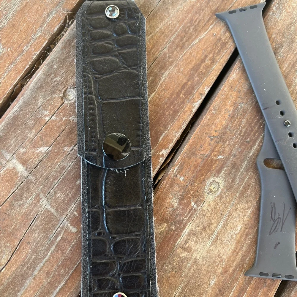 Black alligator Croc Leather apple Watch Band similiar 2 sparkle